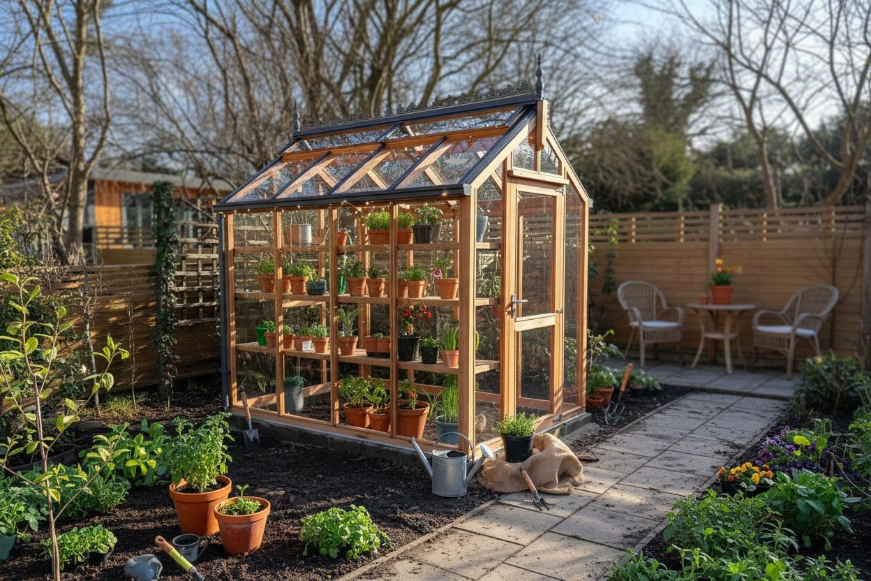 6ft x 8ft wooden greenhouse